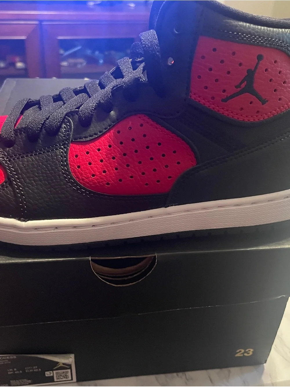 Jordan High-Top Sneakers in Black, Red & White